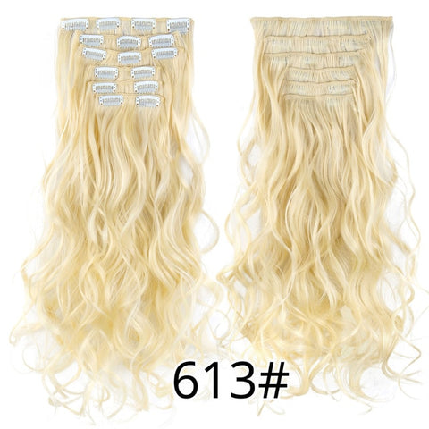 Alileader 22"Synthetic Long Curly Hair Heat Resistant Light Brown Gray Blond Thick Women Hair Extension Set Clip In Ombre Hair