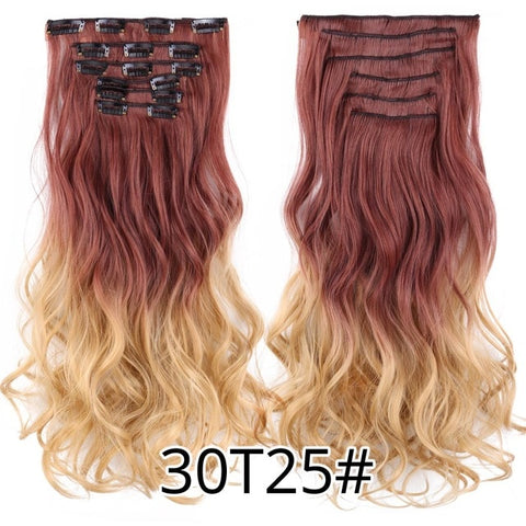 Alileader 22"Synthetic Long Curly Hair Heat Resistant Light Brown Gray Blond Thick Women Hair Extension Set Clip In Ombre Hair