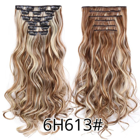 Alileader 22"Synthetic Long Curly Hair Heat Resistant Light Brown Gray Blond Thick Women Hair Extension Set Clip In Ombre Hair