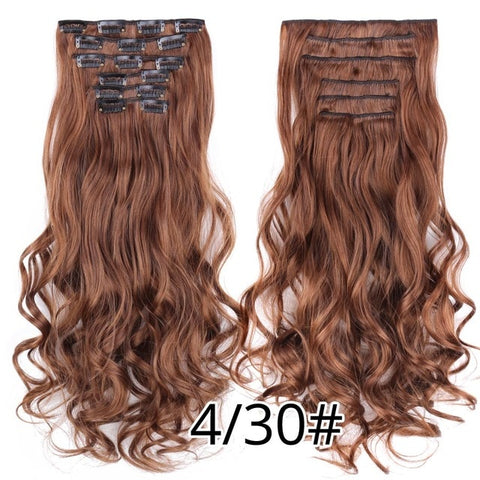 Alileader 22"Synthetic Long Curly Hair Heat Resistant Light Brown Gray Blond Thick Women Hair Extension Set Clip In Ombre Hair