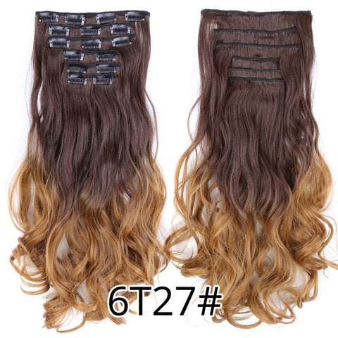 Alileader 22"Synthetic Long Curly Hair Heat Resistant Light Brown Gray Blond Thick Women Hair Extension Set Clip In Ombre Hair