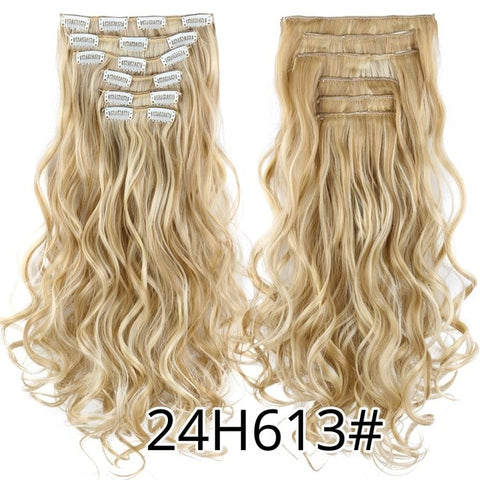 Alileader 22"Synthetic Long Curly Hair Heat Resistant Light Brown Gray Blond Thick Women Hair Extension Set Clip In Ombre Hair