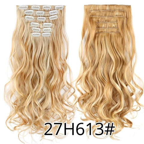 Alileader 22"Synthetic Long Curly Hair Heat Resistant Light Brown Gray Blond Thick Women Hair Extension Set Clip In Ombre Hair