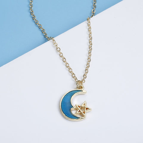 Fashion Choker Necklace Cartoon Enamel Star Moon Planet Pendant Chain Necklaces for Women Gifts Collares Collier Ketting Jewelry