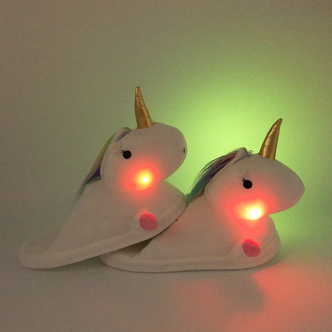 Unicorn Slippers Licorne Led Bed White Flats Winter Warm Wing Plush 2019 Adult Cartoon Women Unisex Home Indoor Shoes Light Cute