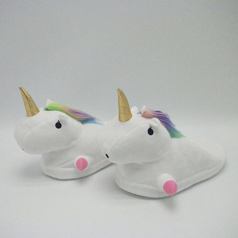 Unicorn Slippers Licorne Led Bed White Flats Winter Warm Wing Plush 2019 Adult Cartoon Women Unisex Home Indoor Shoes Light Cute