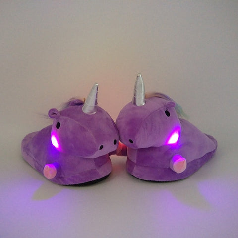 Unicorn Slippers Licorne Led Bed White Flats Winter Warm Wing Plush 2019 Adult Cartoon Women Unisex Home Indoor Shoes Light Cute