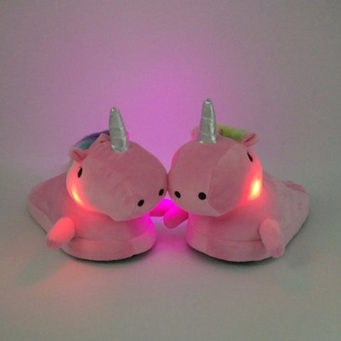 Unicorn Slippers Licorne Led Bed White Flats Winter Warm Wing Plush 2019 Adult Cartoon Women Unisex Home Indoor Shoes Light Cute