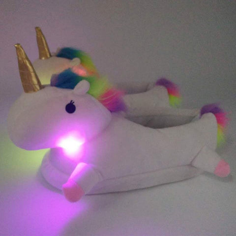 Unicorn Slippers Licorne Led Bed White Flats Winter Warm Wing Plush 2019 Adult Cartoon Women Unisex Home Indoor Shoes Light Cute