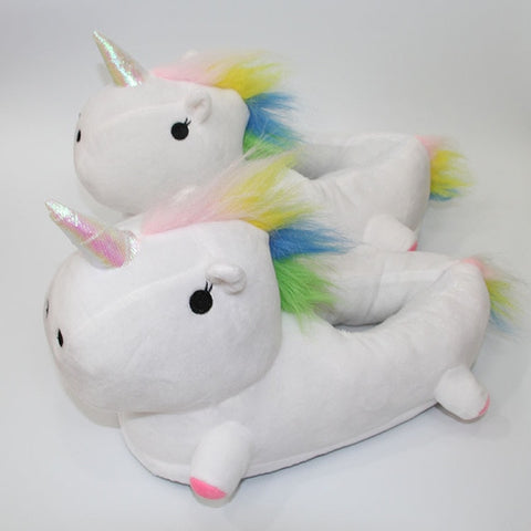 Unicorn Slippers Licorne Led Bed White Flats Winter Warm Wing Plush 2019 Adult Cartoon Women Unisex Home Indoor Shoes Light Cute