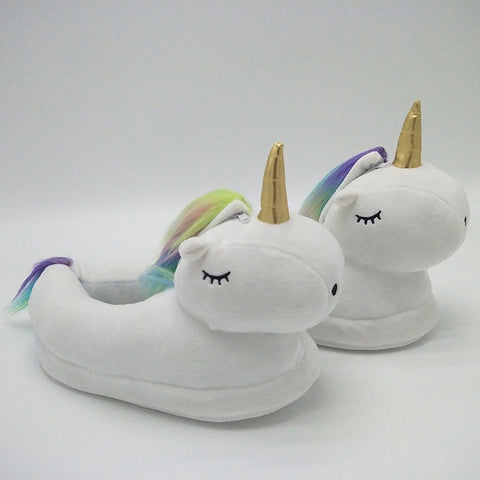 Unicorn Slippers Licorne Led Bed White Flats Winter Warm Wing Plush 2019 Adult Cartoon Women Unisex Home Indoor Shoes Light Cute