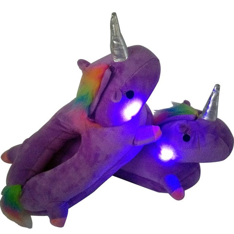 Unicorn Slippers Licorne Led Bed White Flats Winter Warm Wing Plush 2019 Adult Cartoon Women Unisex Home Indoor Shoes Light Cute