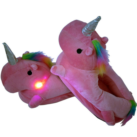 Unicorn Slippers Licorne Led Bed White Flats Winter Warm Wing Plush 2019 Adult Cartoon Women Unisex Home Indoor Shoes Light Cute