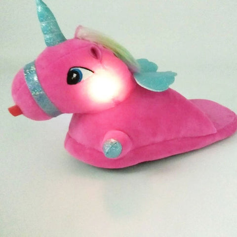 Unicorn Slippers Licorne Led Bed White Flats Winter Warm Wing Plush 2019 Adult Cartoon Women Unisex Home Indoor Shoes Light Cute
