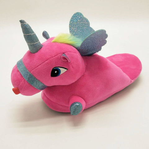Unicorn Slippers Licorne Led Bed White Flats Winter Warm Wing Plush 2019 Adult Cartoon Women Unisex Home Indoor Shoes Light Cute