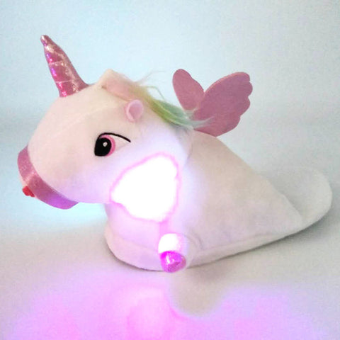 Unicorn Slippers Licorne Led Bed White Flats Winter Warm Wing Plush 2019 Adult Cartoon Women Unisex Home Indoor Shoes Light Cute