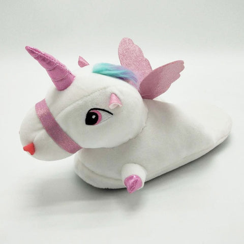 Unicorn Slippers Licorne Led Bed White Flats Winter Warm Wing Plush 2019 Adult Cartoon Women Unisex Home Indoor Shoes Light Cute