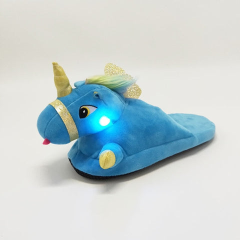 Unicorn Slippers Licorne Led Bed White Flats Winter Warm Wing Plush 2019 Adult Cartoon Women Unisex Home Indoor Shoes Light Cute