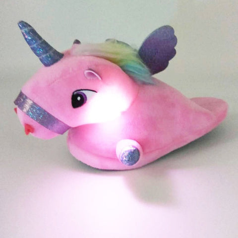Unicorn Slippers Licorne Led Bed White Flats Winter Warm Wing Plush 2019 Adult Cartoon Women Unisex Home Indoor Shoes Light Cute
