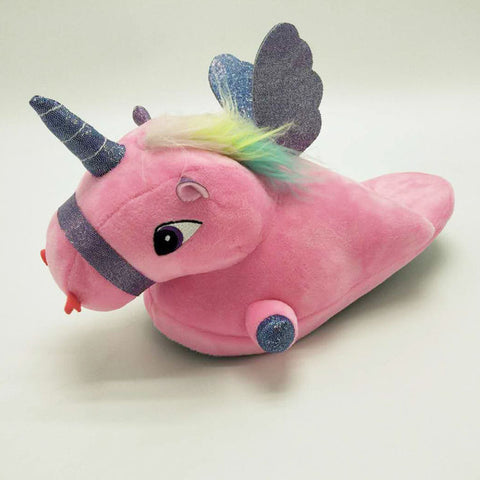 Unicorn Slippers Licorne Led Bed White Flats Winter Warm Wing Plush 2019 Adult Cartoon Women Unisex Home Indoor Shoes Light Cute