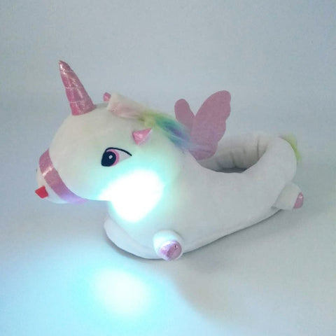 Unicorn Slippers Licorne Led Bed White Flats Winter Warm Wing Plush 2019 Adult Cartoon Women Unisex Home Indoor Shoes Light Cute
