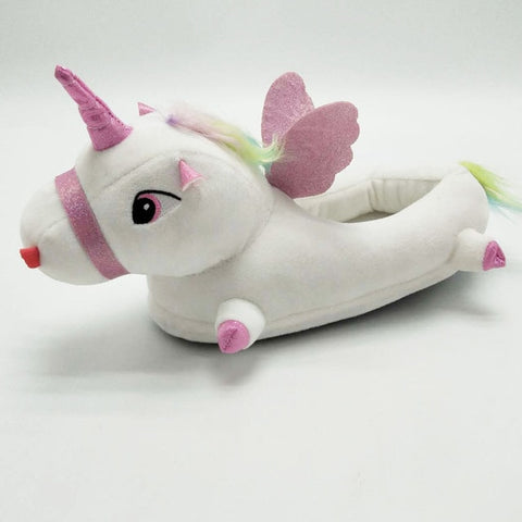 Unicorn Slippers Licorne Led Bed White Flats Winter Warm Wing Plush 2019 Adult Cartoon Women Unisex Home Indoor Shoes Light Cute