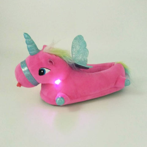 Unicorn Slippers Licorne Led Bed White Flats Winter Warm Wing Plush 2019 Adult Cartoon Women Unisex Home Indoor Shoes Light Cute