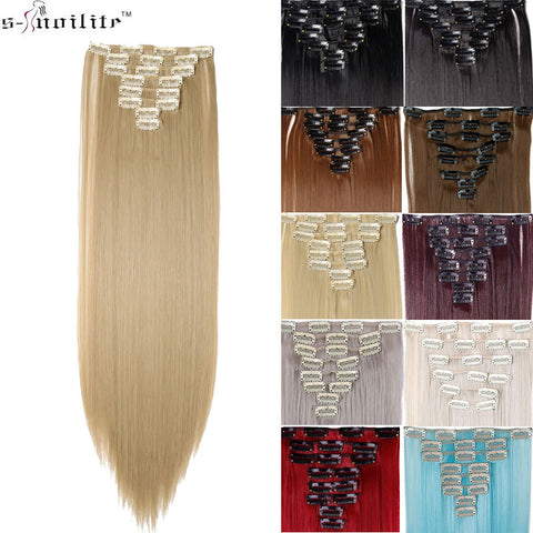 SNOILITE 26inch 8pcs/set clip in hair extensions straight natural hair clip ins synthetic clip in hair extension for women