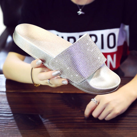 Rhinestone Women Slippers Flip Flops Summer Slides Women Shoes Crystal Diamond Bling Beach Slides Sandals Casual Shoes Slip On