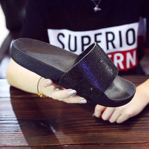 Rhinestone Women Slippers Flip Flops Summer Slides Women Shoes Crystal Diamond Bling Beach Slides Sandals Casual Shoes Slip On