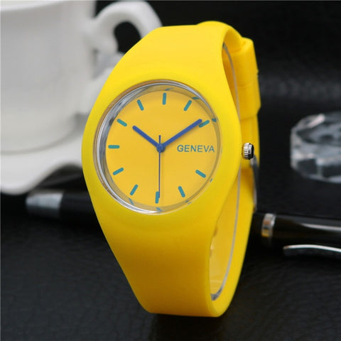 1 Pcs Women Quartz Watch Candy Color Dial with Silicone Band LXH