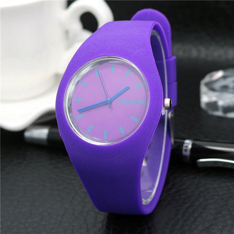 1 Pcs Women Quartz Watch Candy Color Dial with Silicone Band LXH