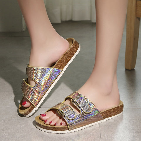 Fashion Cork Sandals 2019 New Women Casual Summer Beach Gladiator Buckle Strap Sandals Shoe Flat with  Size 35-40