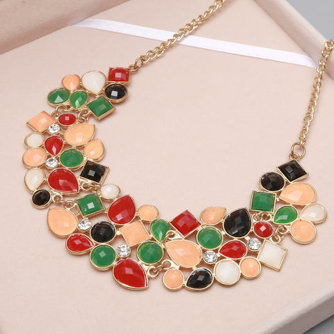 MINHIN New Popular 20 Colors Multicolor Big Pendant Clavicle Chain Necklace Women's Delicate Banquet Jewelry