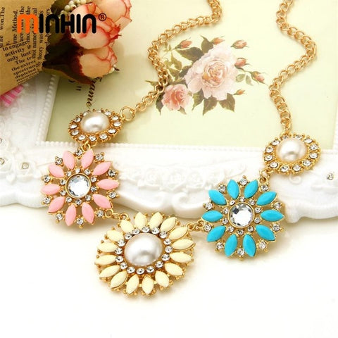 MINHIN New Popular 20 Colors Multicolor Big Pendant Clavicle Chain Necklace Women's Delicate Banquet Jewelry