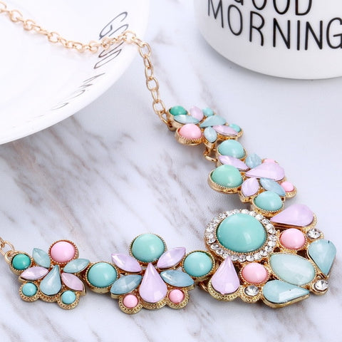 MINHIN New Popular 20 Colors Multicolor Big Pendant Clavicle Chain Necklace Women's Delicate Banquet Jewelry