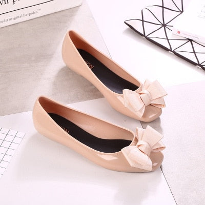 Marlisasa Women Cute Soft Bow Tie Black Jelly Shoes Lady Casual Dance Shoes Female Pink Shoes Zapatos Planos De Mujer F377