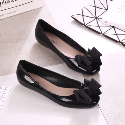 Marlisasa Women Cute Soft Bow Tie Black Jelly Shoes Lady Casual Dance Shoes Female Pink Shoes Zapatos Planos De Mujer F377