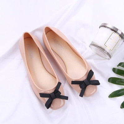 Marlisasa Women Cute Soft Bow Tie Black Jelly Shoes Lady Casual Dance Shoes Female Pink Shoes Zapatos Planos De Mujer F377